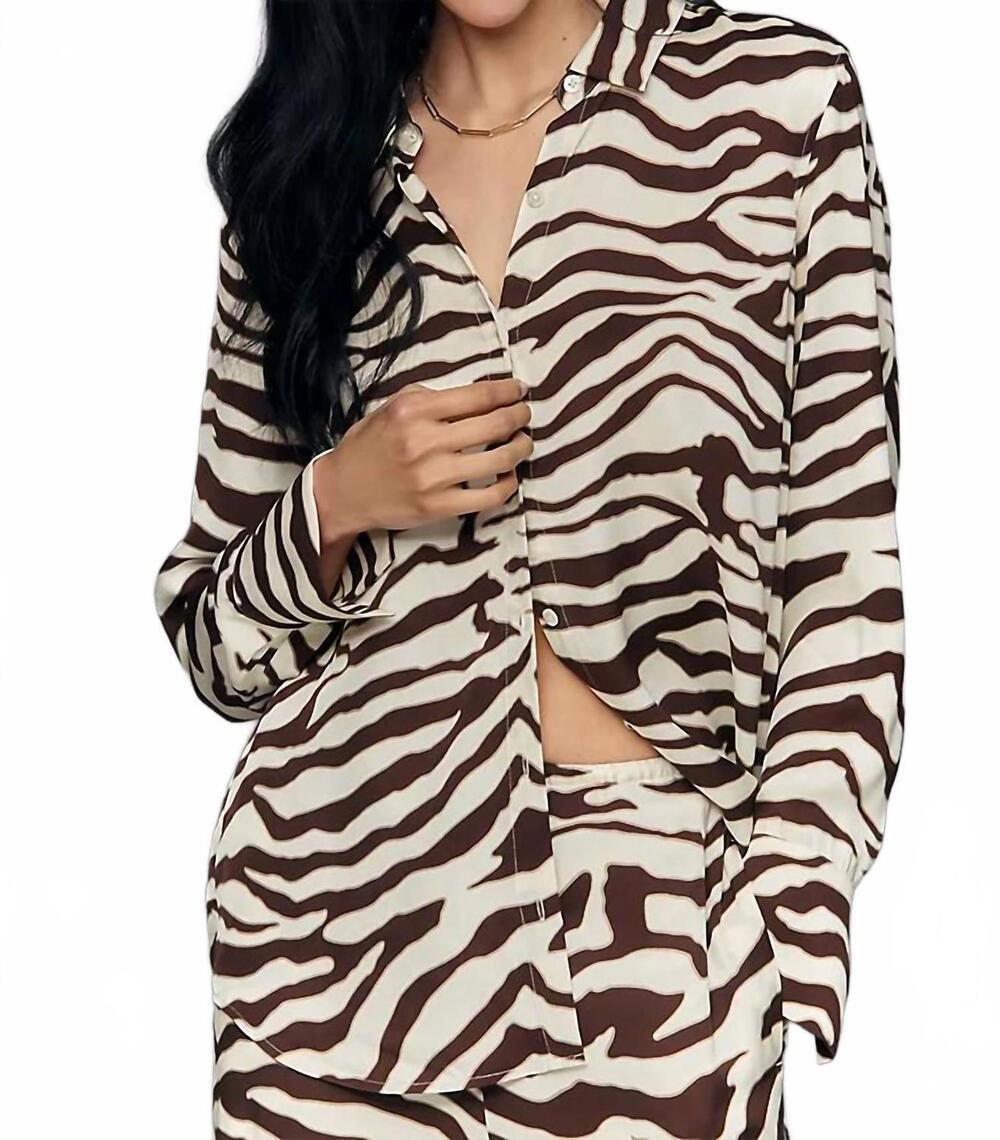 NEW RAILS saige striped button-down top in espresso zebra